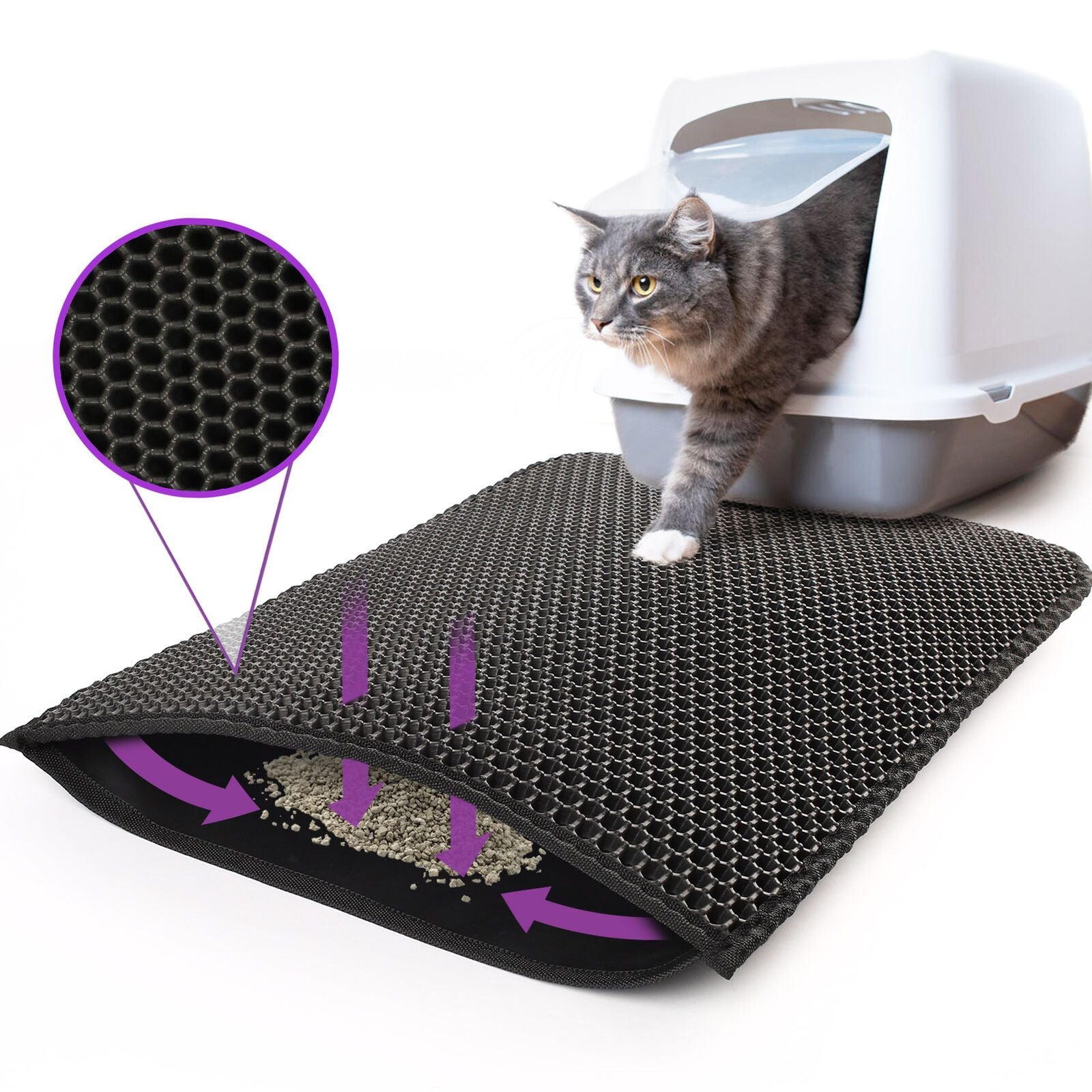 Cat Litter Mat EVA Honeycomb Double Layer Kitty Litter Trapping Carpet –  Ownpets